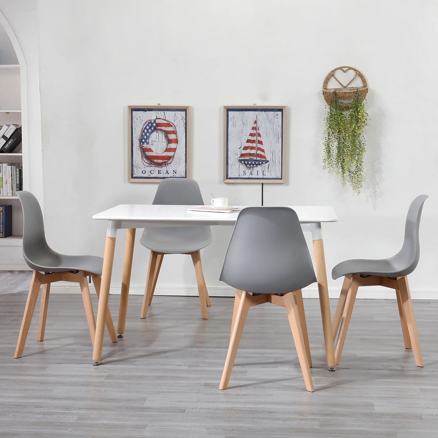 Eetkamerset – Rechthoekige Tafel met 4 Nordic Stoelen – Houten Poten – Modern Design voor Woonkamer & Keuken
