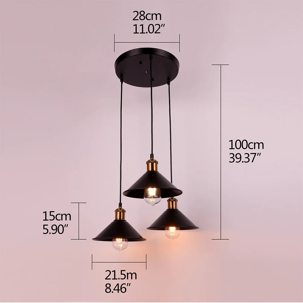 Retro Industriële Hanglamp – Zwart IJzeren Design – E27 Fitting – Voor Keuken, Woonkamer & Restaurant
