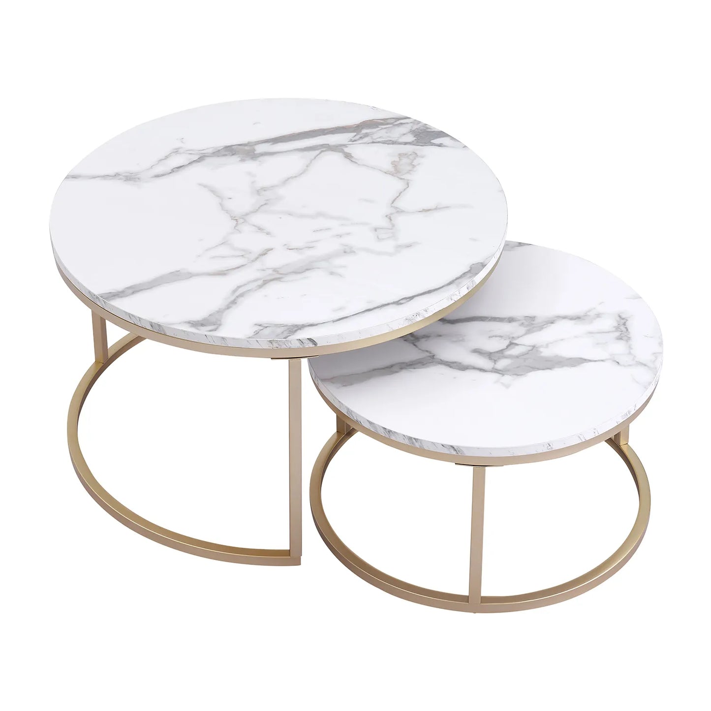 Salontafel 2-delig wit marmer met goud - Design Meubelz
