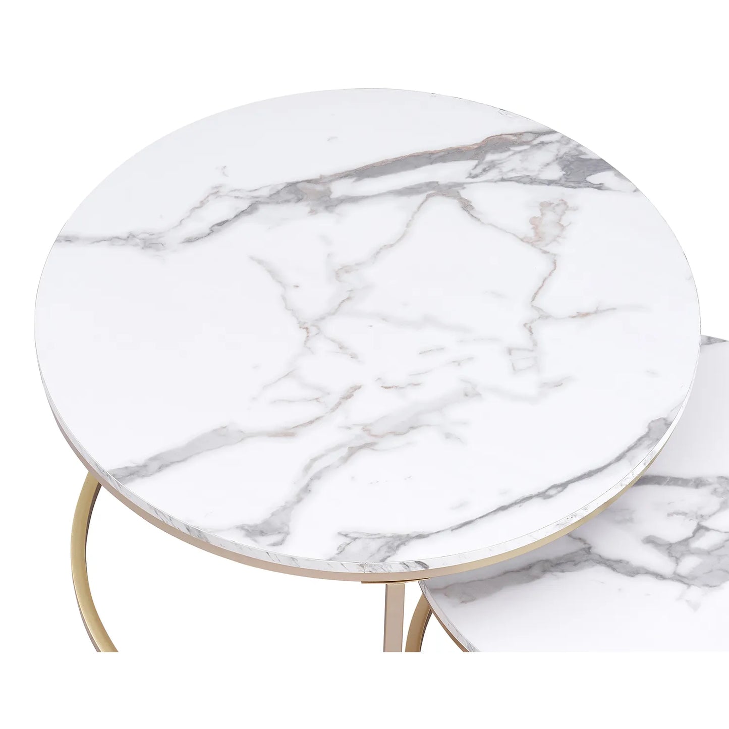 Salontafel 2-delig wit marmer met goud - Design Meubelz