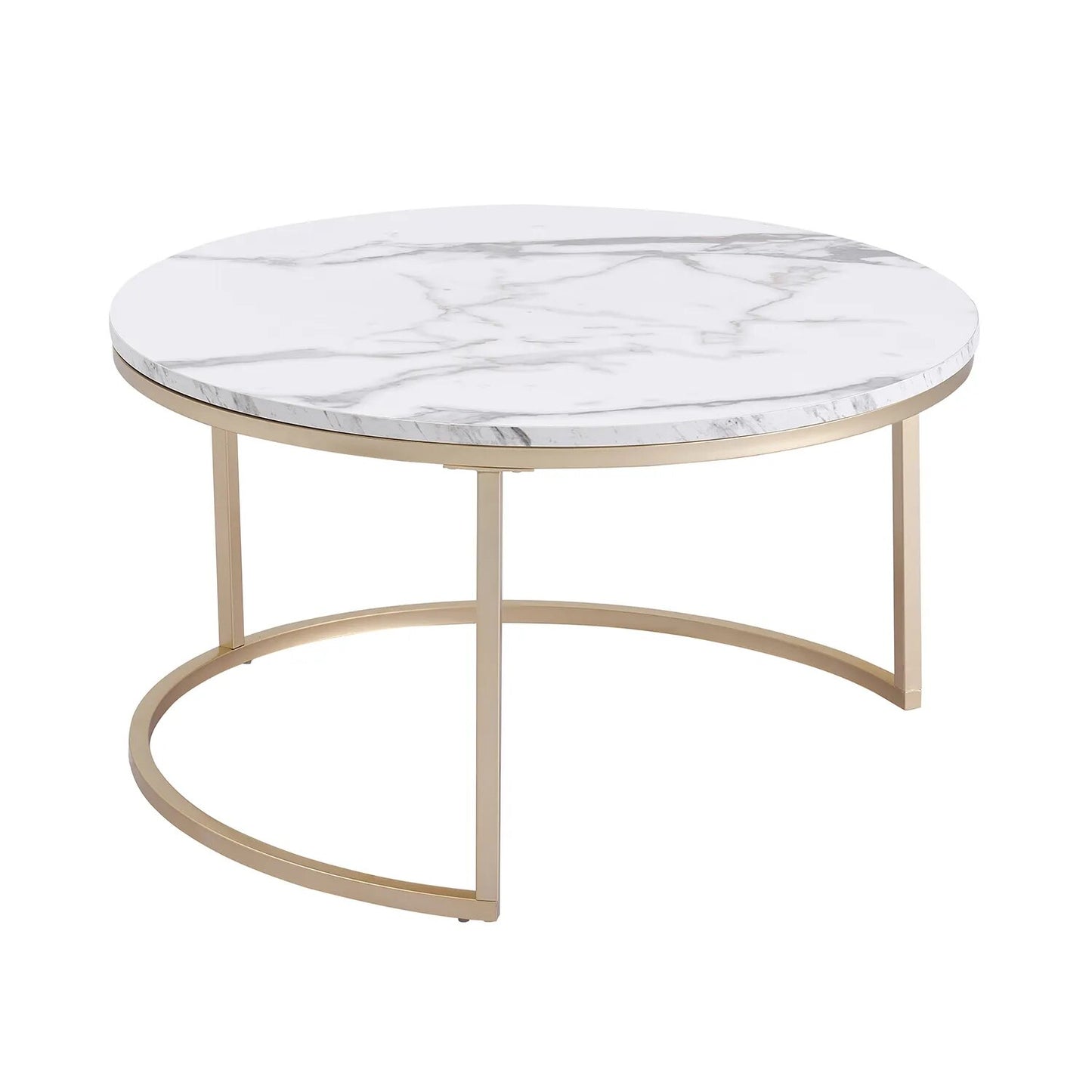 Salontafel 2-delig wit marmer met goud - Design Meubelz
