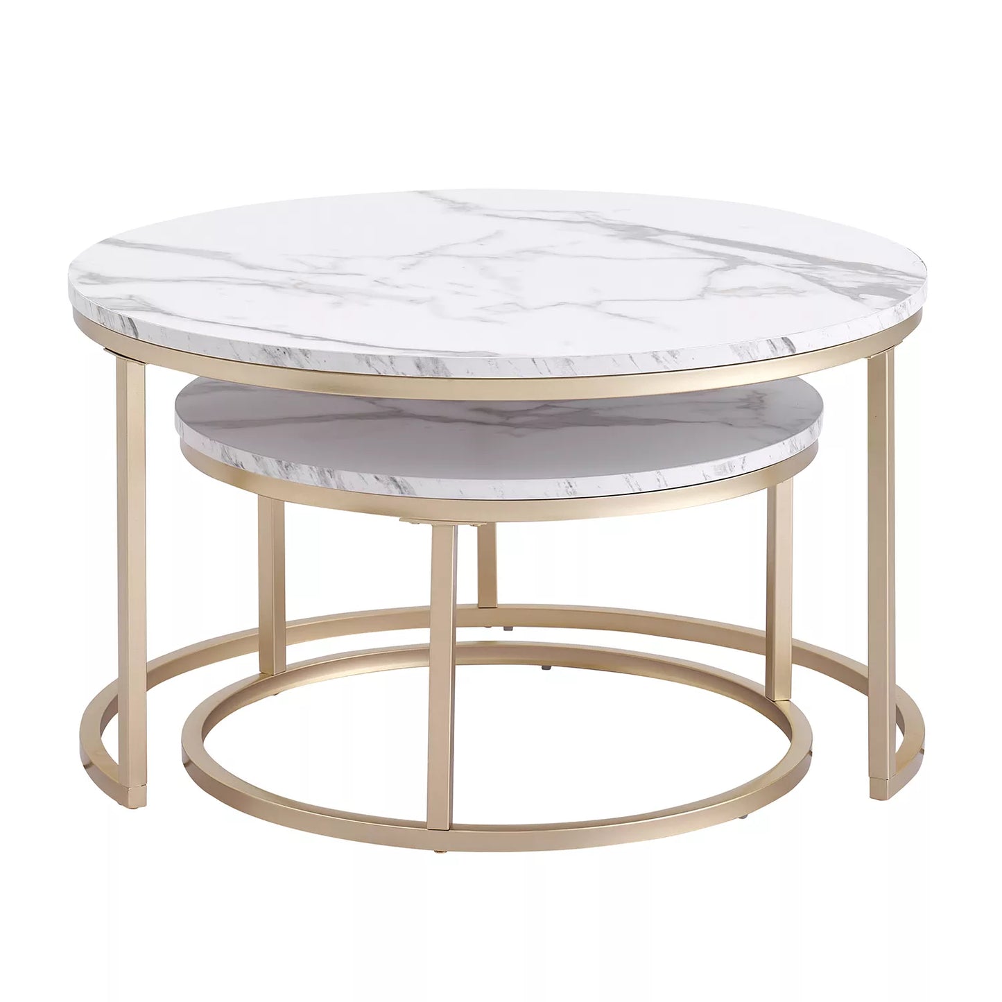Salontafel 2-delig wit marmer met goud - Design Meubelz