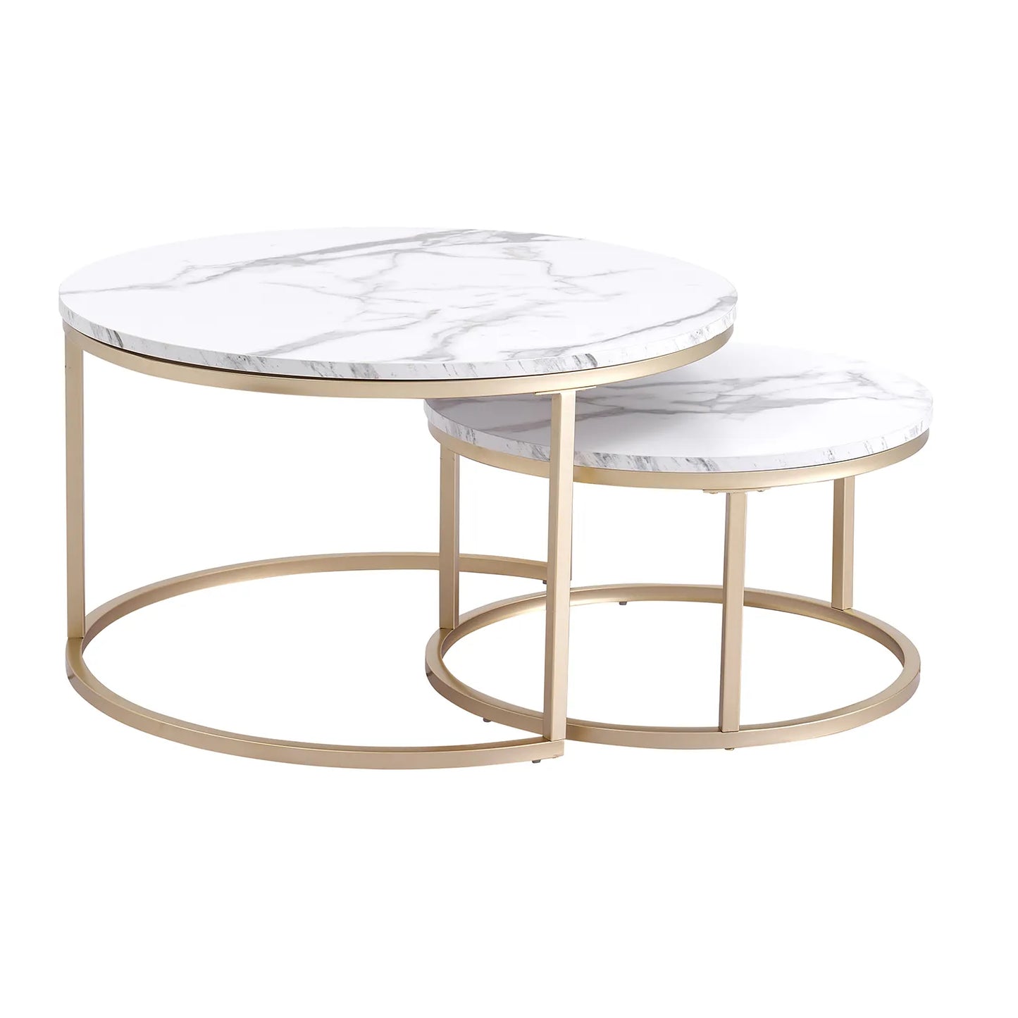 Salontafel 2-delig wit marmer met goud - Design Meubelz