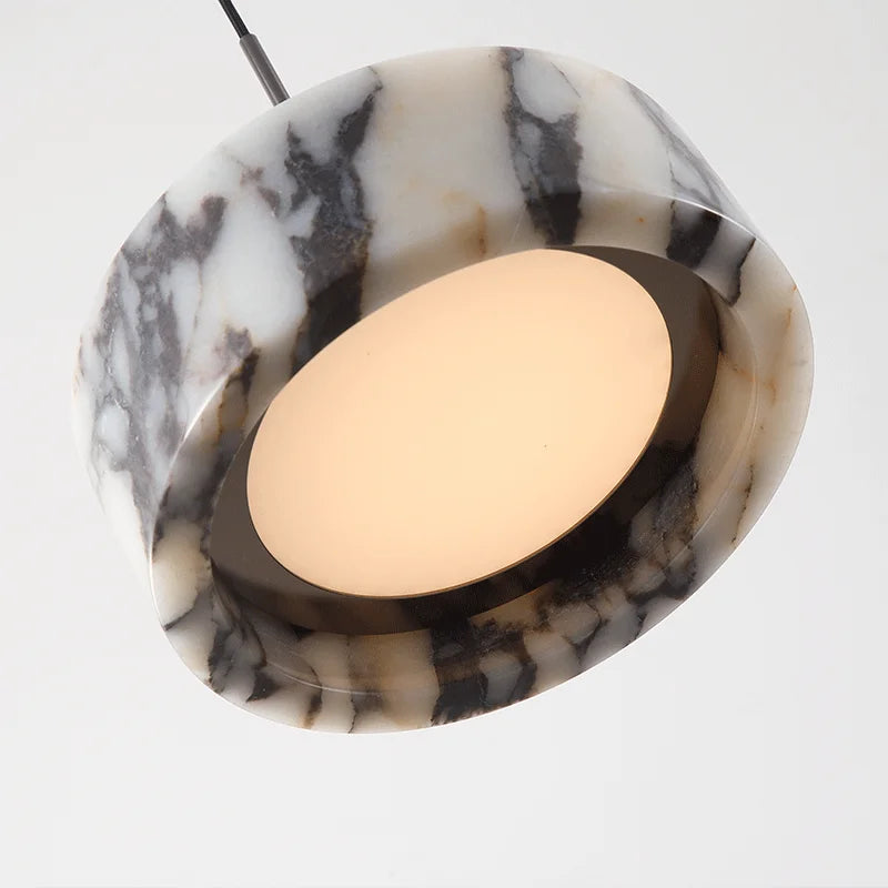 Luxe Zwarte Ronde Natuursteen Hanglamp – Moderne LED Slaapkamer & Woonkamer Verlichting