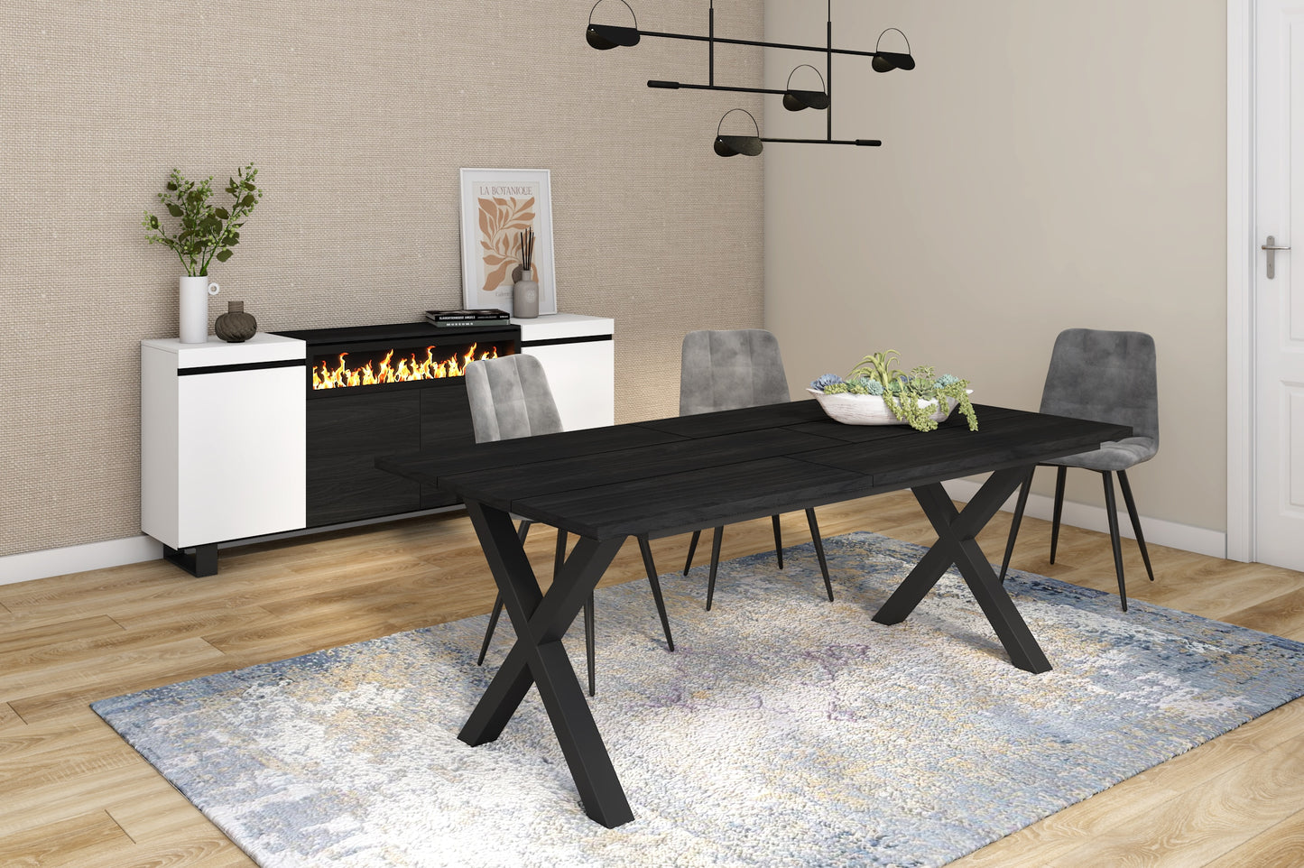 Nordicz Stål eetkamertafel zwart eikenhout x poot mat zwart - Design Meubelz