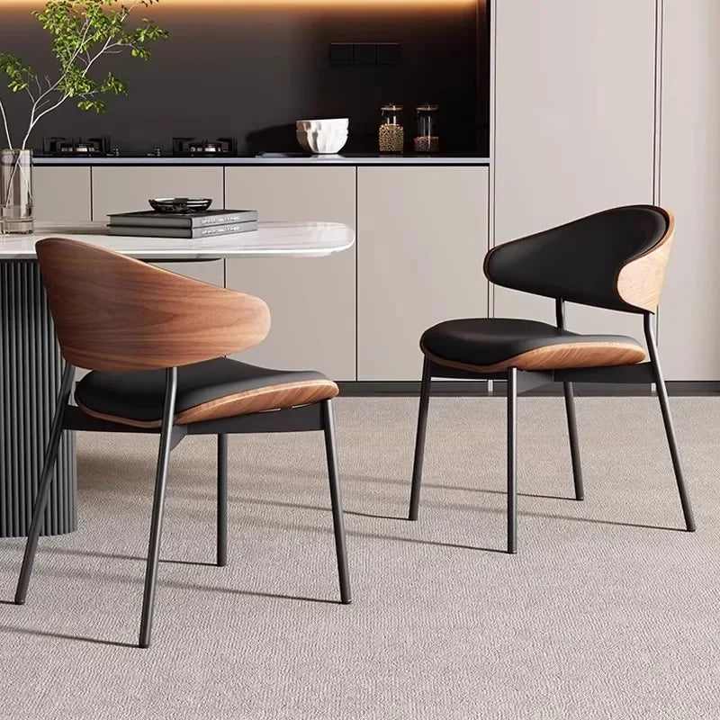 Echte Leren Eetkamerstoelen – Set van 2 of 1 | Mid-Century Moderne Design | Zwart Walnoot Buighout
