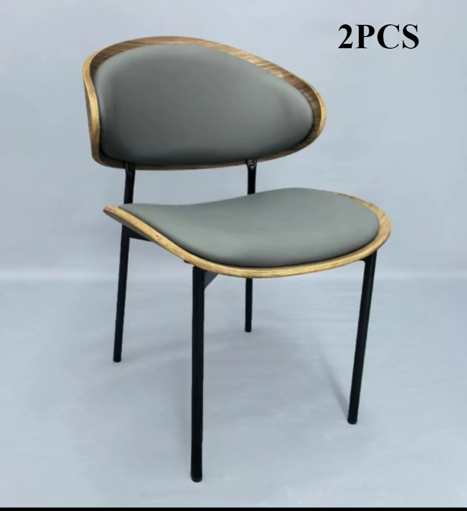 Echte Leren Eetkamerstoelen – Set van 2 of 1 | Mid-Century Moderne Design | Zwart Walnoot Buighout