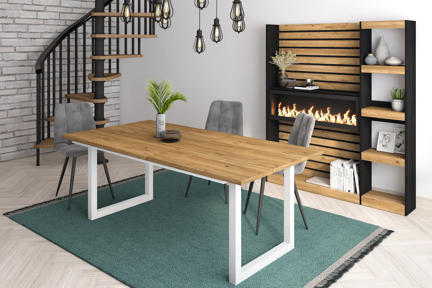 Nordicz Stål eetkamertafel eikenhout u poot mat wit - Design Meubelz