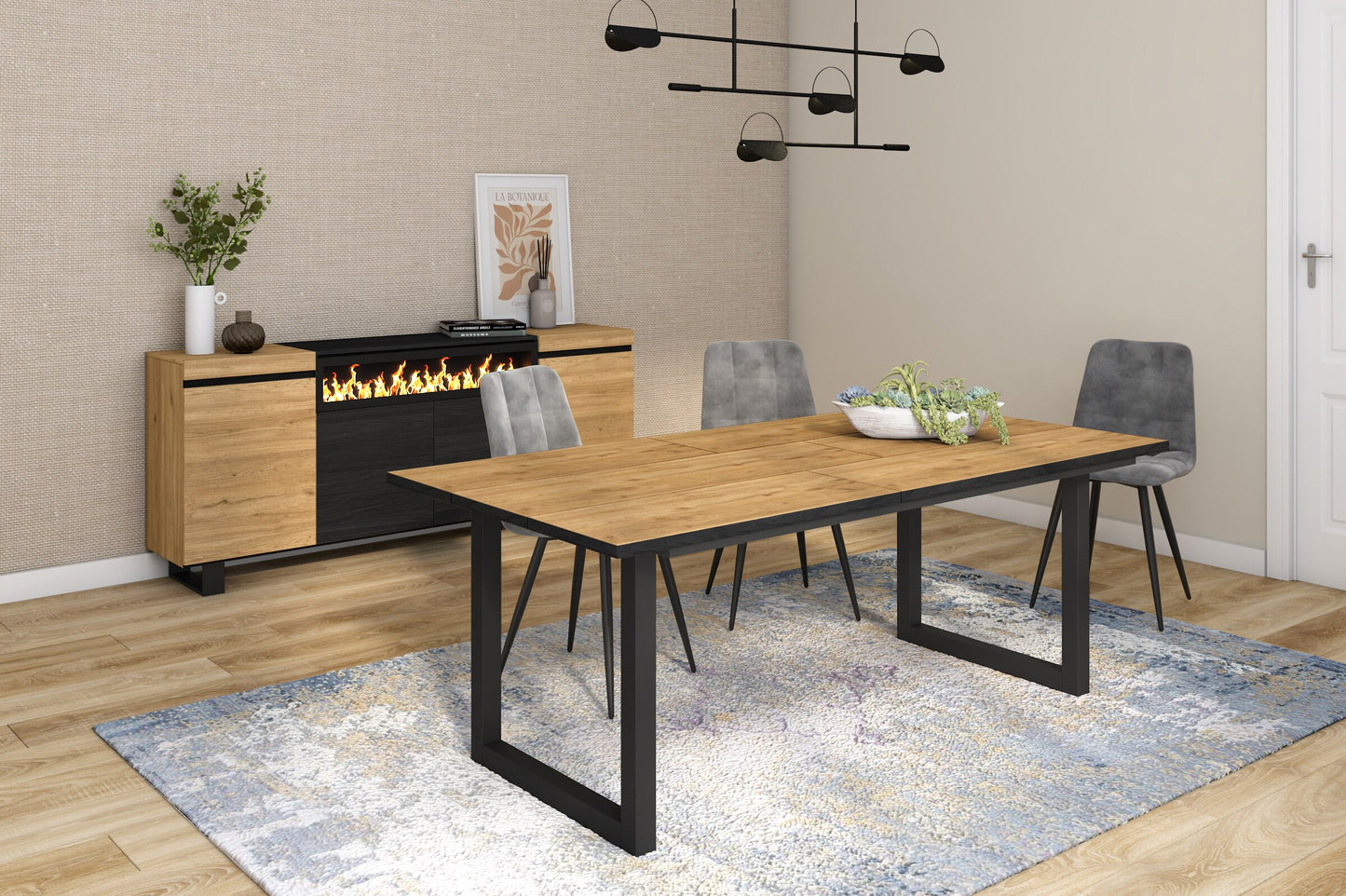 Nordicz Stål eetkamertafel eikenhout u poot mat zwart - Design Meubelz