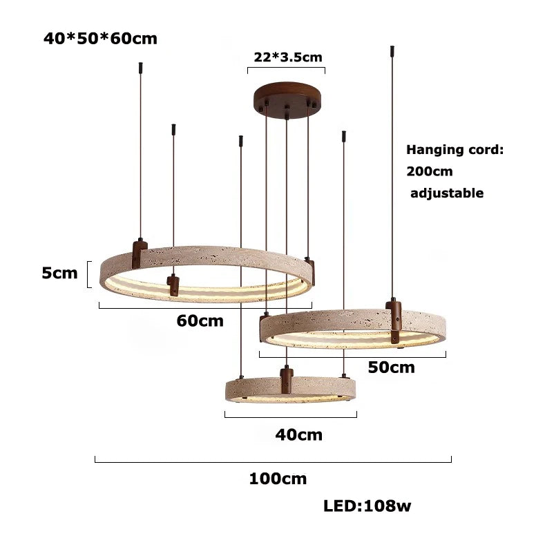 Moderne LED Ring Kroonluchter – Luxe Hanglamp – Steen, Hout & Metaal – Voor Woonkamer & Slaapkamer