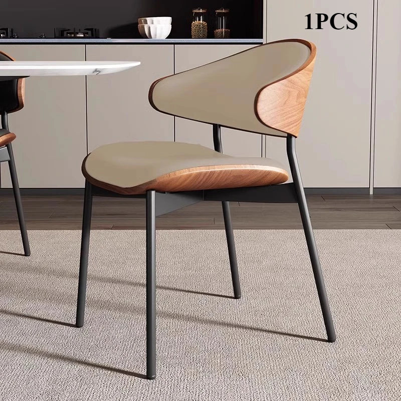 Echte Leren Eetkamerstoelen – Set van 2 of 1 | Mid-Century Moderne Design | Zwart Walnoot Buighout