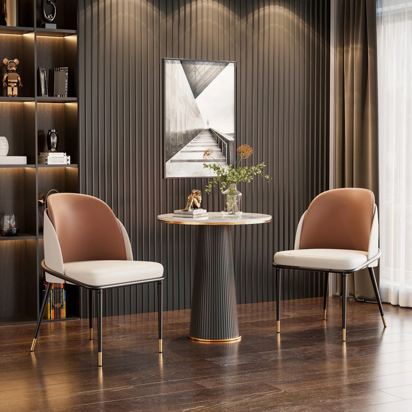 Set van 2 Faux Lederen Eetkamerstoelen – Moderne, Gestoffeerde Stoelen met Houten Rugleuning