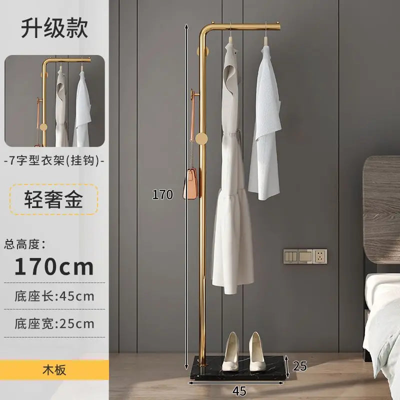 L-vormige Nordic Kledingstandaard – Gouden IJzeren Kapstok – Stijlvolle Staande Kledinghanger voor Woonkamer & Slaapkamer