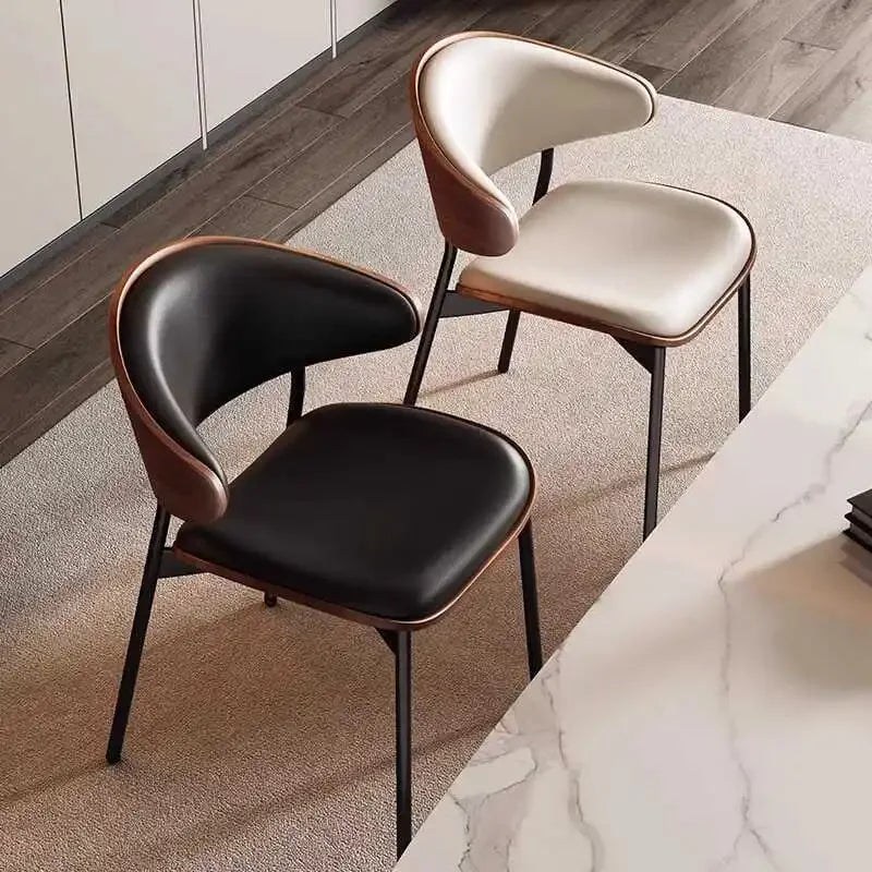 Echte Leren Eetkamerstoelen – Set van 2 of 1 | Mid-Century Moderne Design | Zwart Walnoot Buighout