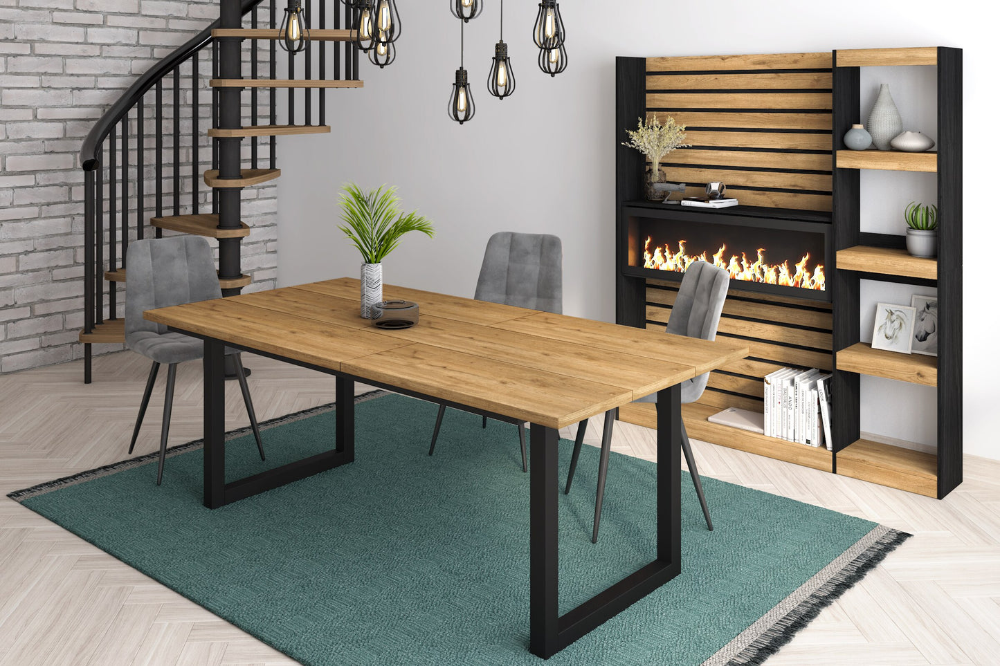 Nordicz Stål eetkamertafel eikenhout u poot mat zwart - Design Meubelz