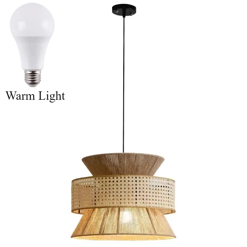 Vintage Wabi-Sabi Hanglamp – Handgemaakte Henneptouw Kroonluchter – Voor Restaurant, Café & Woonkamer