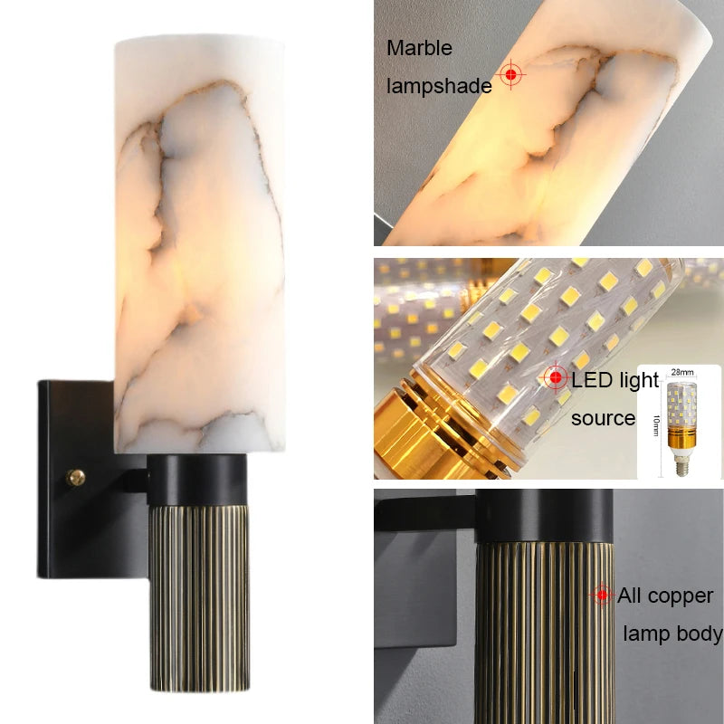 Luxe Natuurmarmeren Wandlamp – E27 Bedlamp Wandarmatuur voor Woonkamer, Slaapkamer & Gang