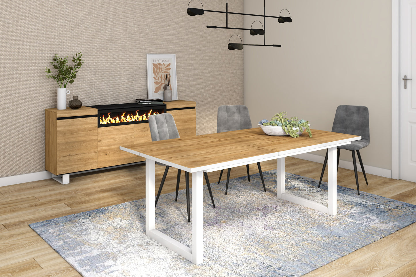 Nordicz Stål eetkamertafel eikenhout u poot mat wit - Design Meubelz