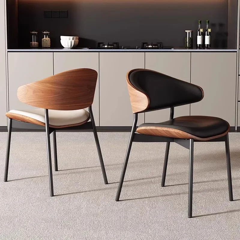 Echte Leren Eetkamerstoelen – Set van 2 of 1 | Mid-Century Moderne Design | Zwart Walnoot Buighout