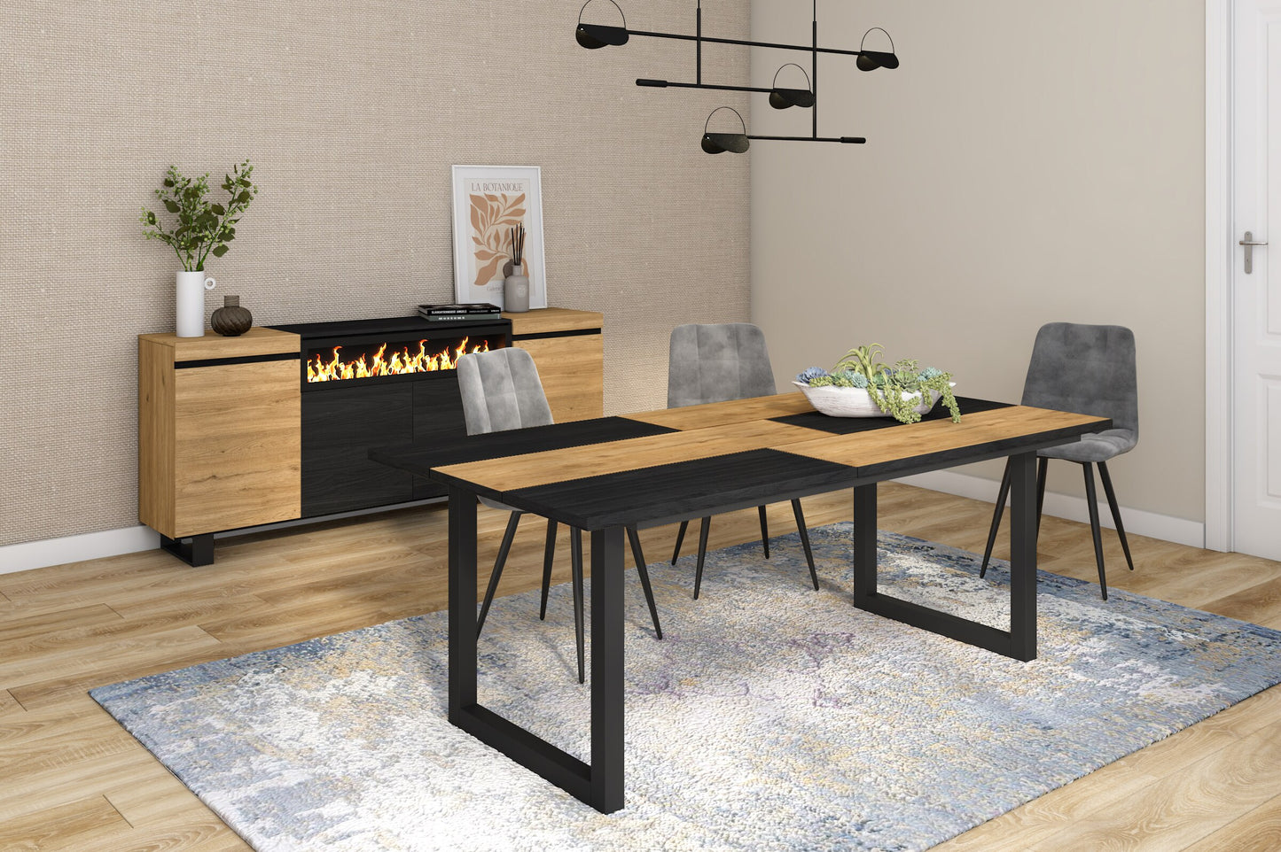 Nordicz Stål eetkamertafel eikenhout u poot mat zwart - Design Meubelz