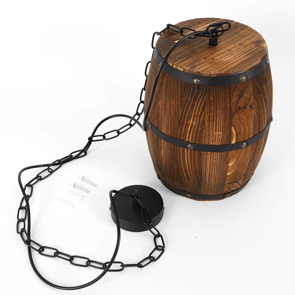 Vintage Houten Wijnvat Hanglamp – Industriële Plafondlamp – Voor Bar, Café & Restaurant