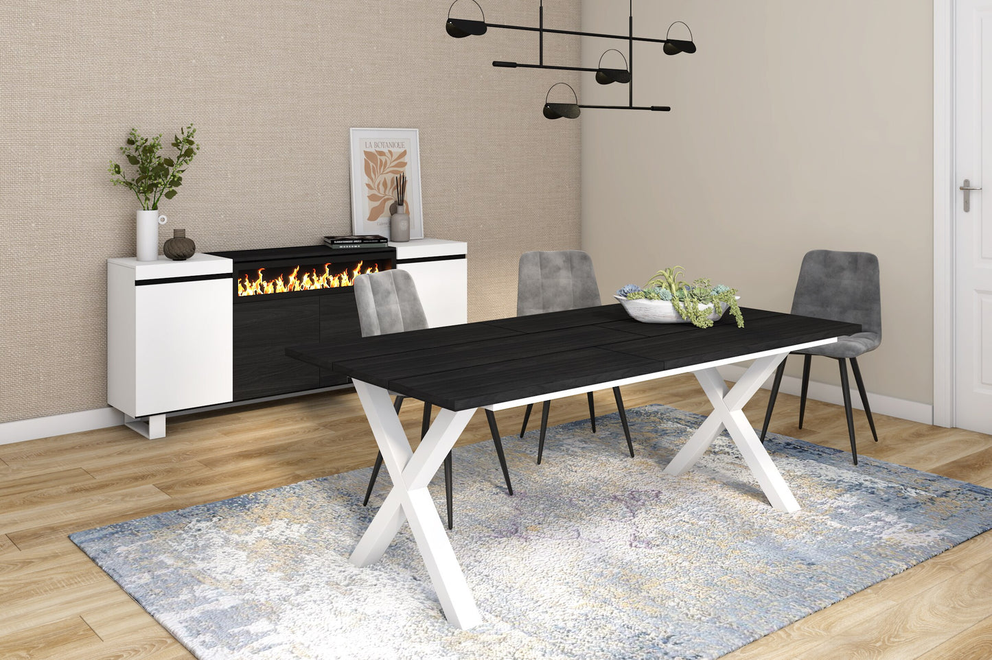 Nordicz Stål eetkamertafel zwart eikenhout x poot mat wit - Design Meubelz