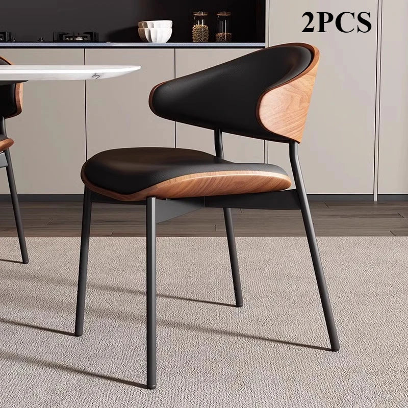 Echte Leren Eetkamerstoelen – Set van 2 of 1 | Mid-Century Moderne Design | Zwart Walnoot Buighout