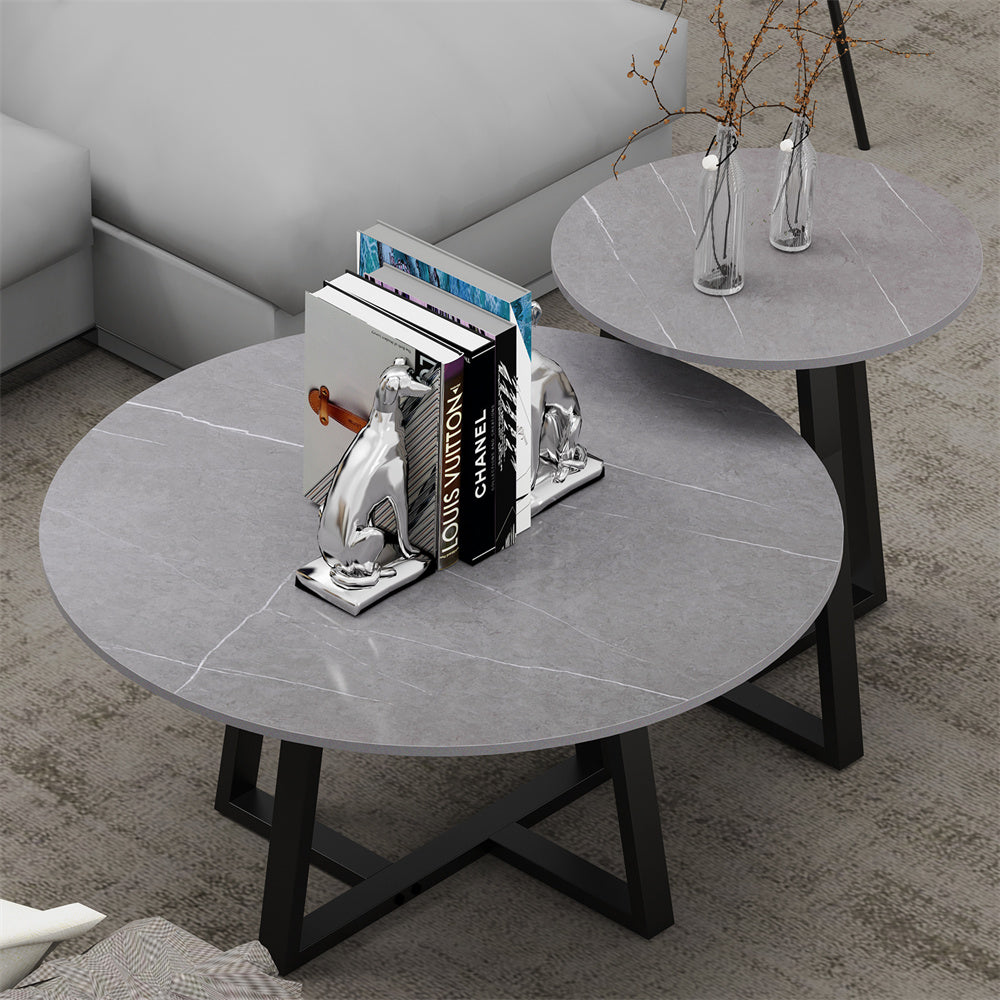Nordicz Chic bijzettafel set natuursteen blad - Design Meubelz