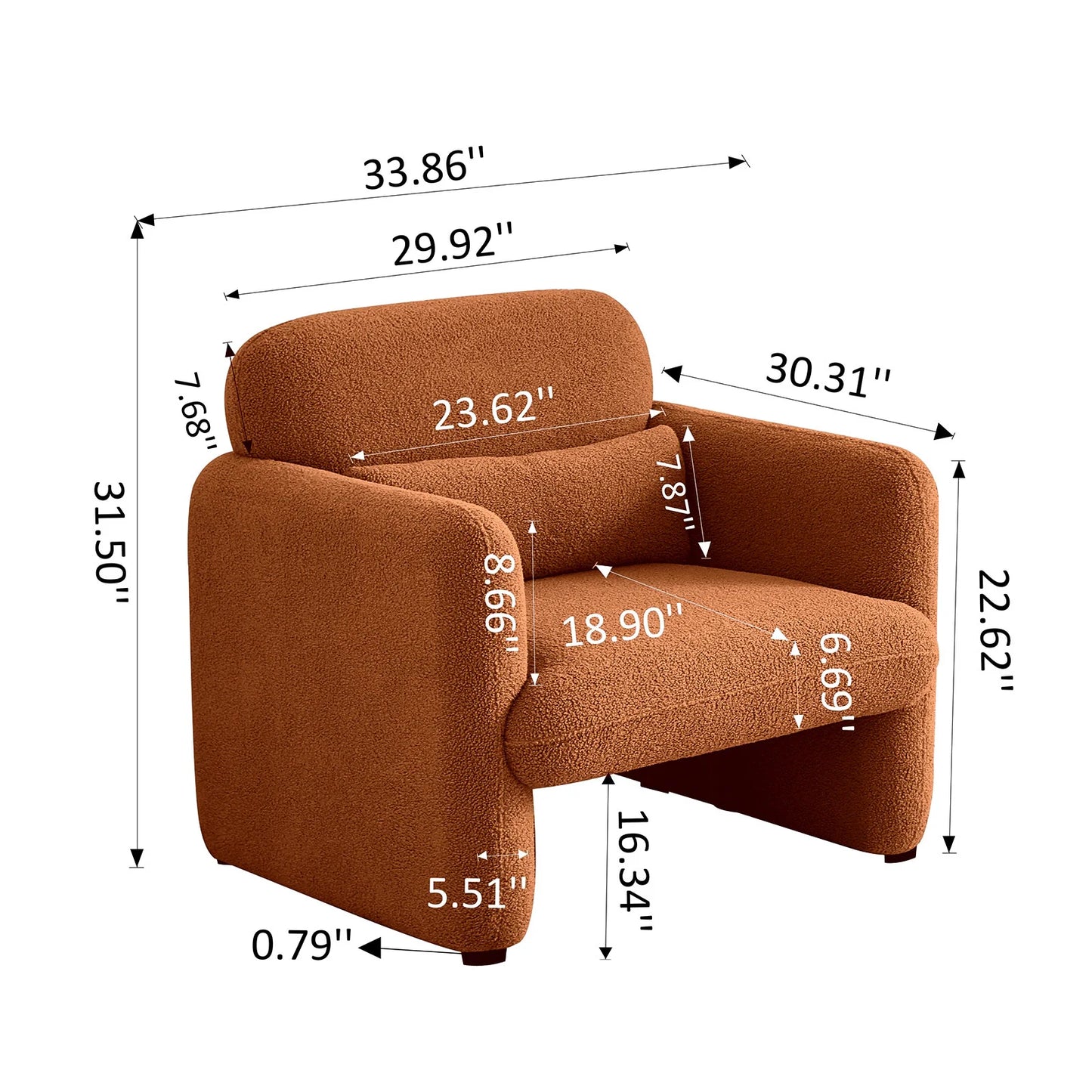 Moderne Loungestoel – Zachte Lam Fleece Fauteuil met Verstelbaar Lendekussen