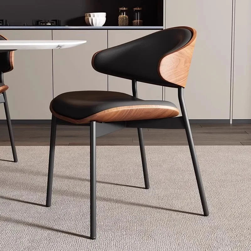 Echte Leren Eetkamerstoelen – Set van 2 of 1 | Mid-Century Moderne Design | Zwart Walnoot Buighout