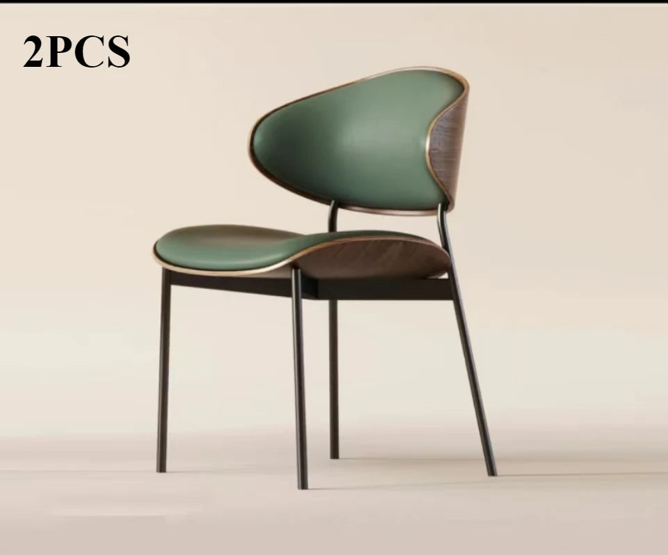 Echte Leren Eetkamerstoelen – Set van 2 of 1 | Mid-Century Moderne Design | Zwart Walnoot Buighout