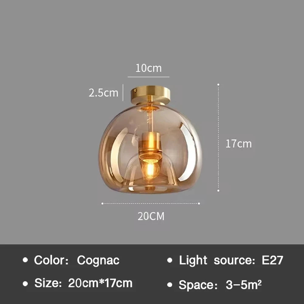Moderne LED Plafondlamp – Scandinavisch Design met Cognac Glas | Minimalistische Plafondverlichting voor Woonkamer & Eetkamer