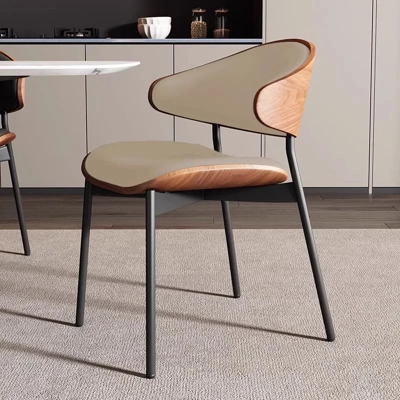 Echte Leren Eetkamerstoelen – Set van 2 of 1 | Mid-Century Moderne Design | Zwart Walnoot Buighout