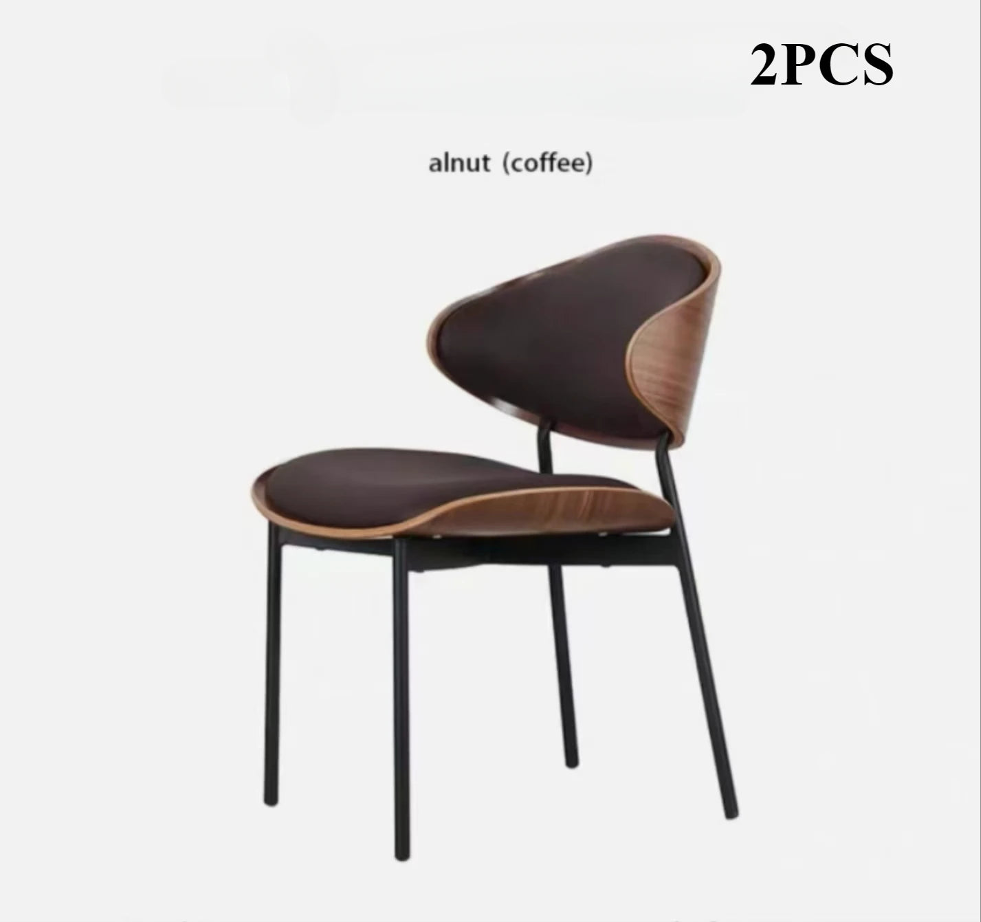 Echte Leren Eetkamerstoelen – Set van 2 of 1 | Mid-Century Moderne Design | Zwart Walnoot Buighout