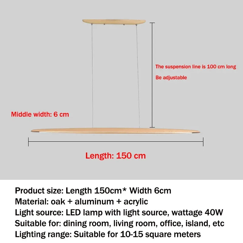 Houten LED Hanglamp – Langwerpige Plafondlamp – Modern Design voor Eettafel, Keuken & Kantoor