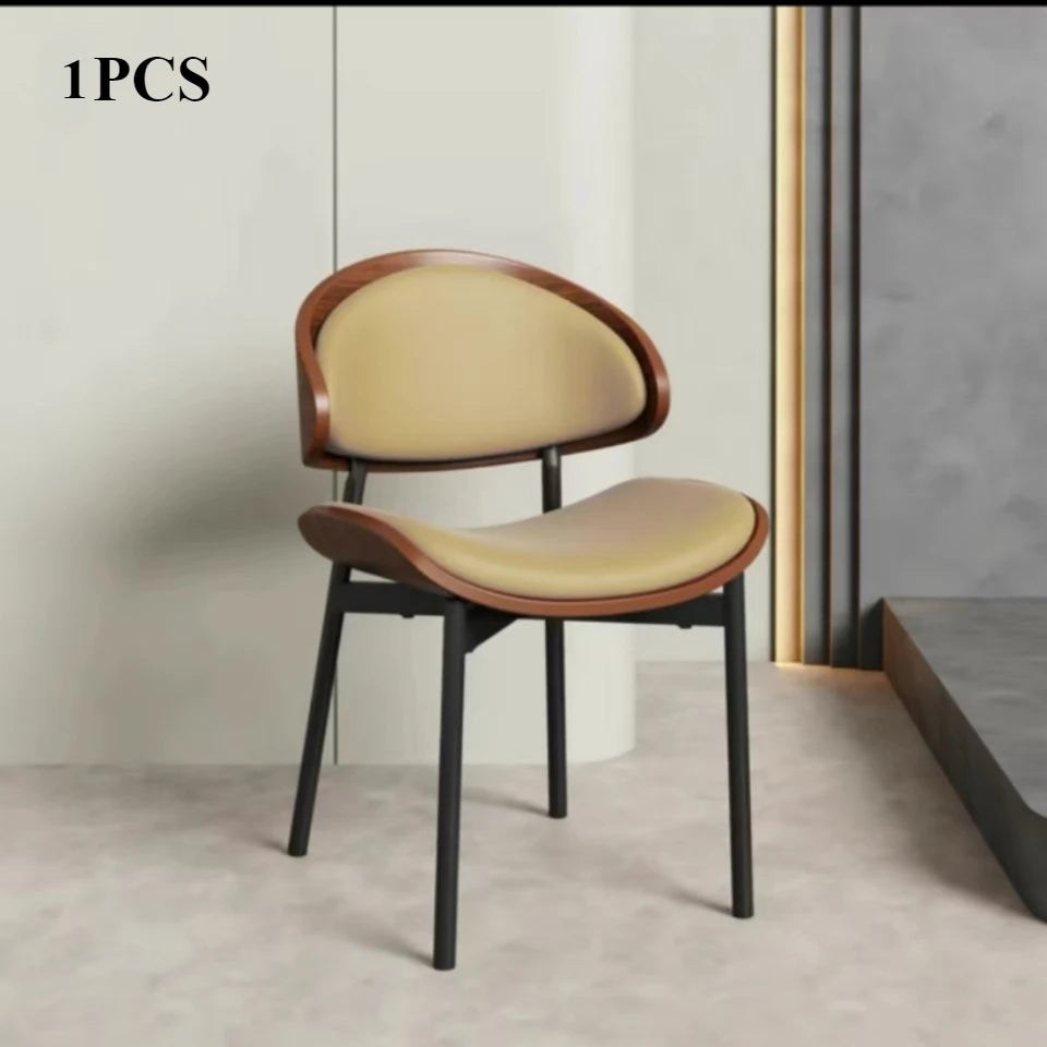Echte Leren Eetkamerstoelen – Set van 2 of 1 | Mid-Century Moderne Design | Zwart Walnoot Buighout