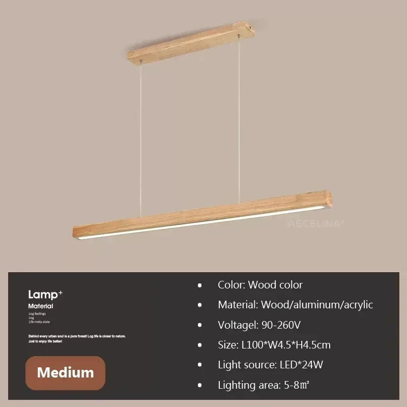 Nordic Houten LED Hanglamp – Langwerpige Eettafel Lamp | Moderne Houten Kroonluchter
