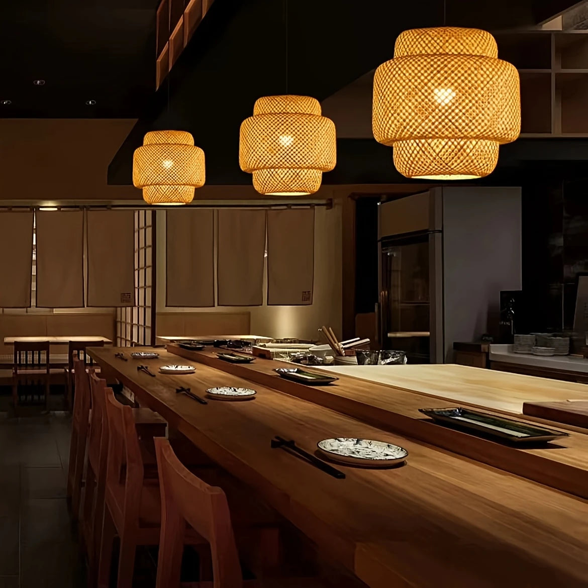 Bamboe Hanglamp – E27 Semi-Flush Plafondlamp met Houten Basis & Opvouwbare Kap