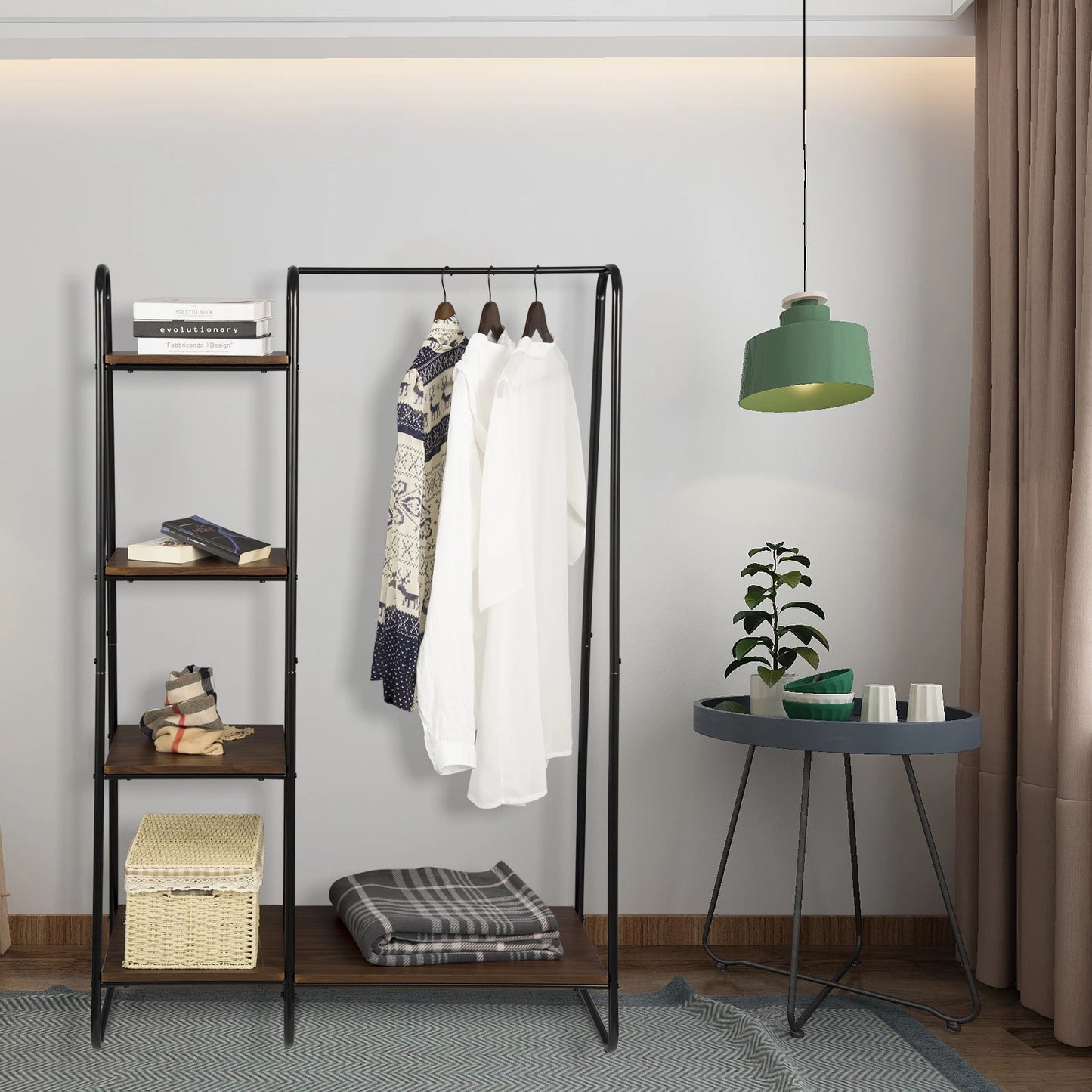 Kledingrek met 4 Planken – Stevig Metalen Frame – Voor Kleding, Schoenen & Accessoires