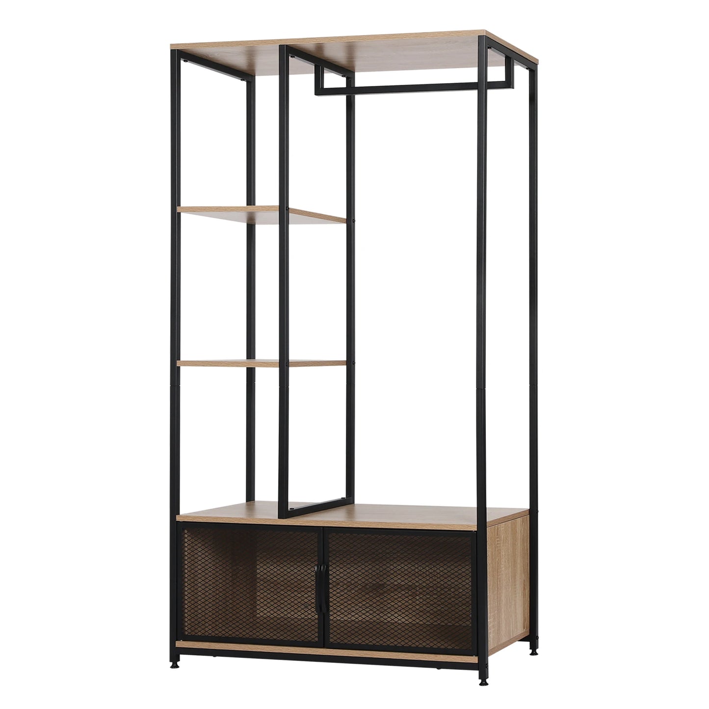 Vrijstaande Kapstok met Kledingrek & Opbergkast – Hout & Metaal – Stijlvol & Praktisch voor Slaapkamer & Hal