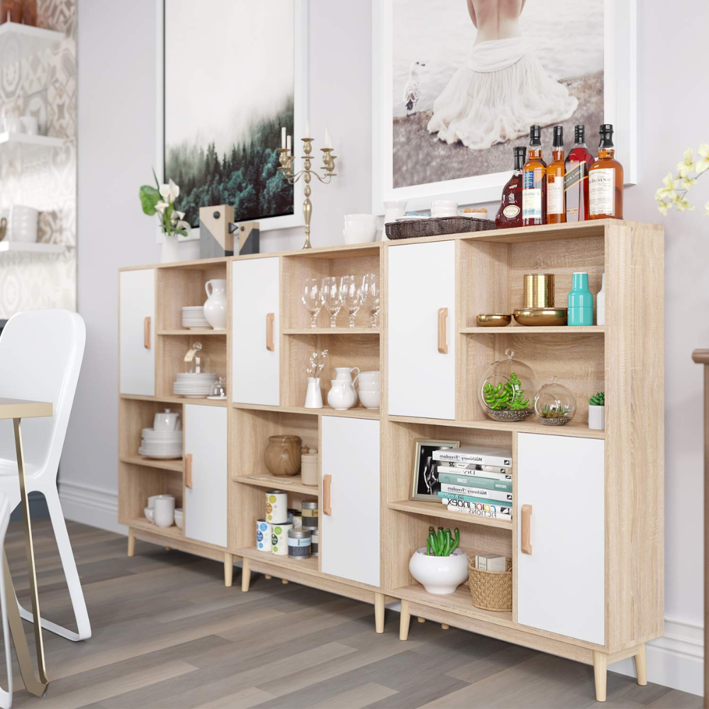 Nordicz Trä opbergkast 120 cm eiken wit - Design Meubelz