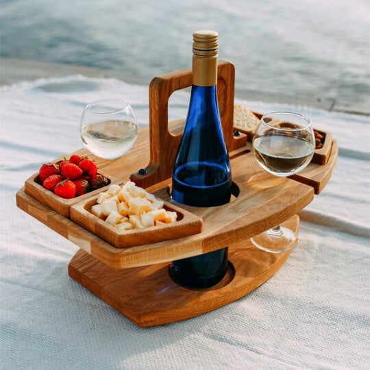 Nordicz draagbare tapas plank met glas- en wijnfleshouder - Design Meubelz