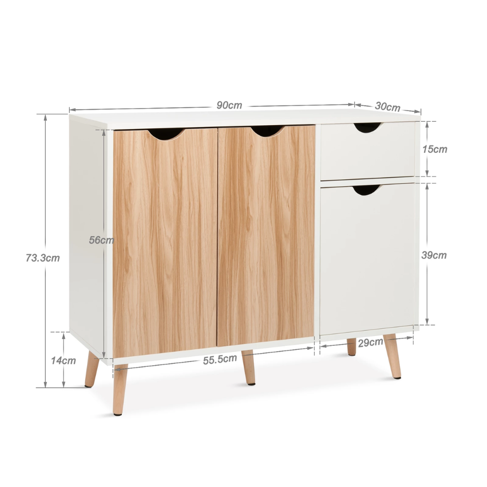 Nordicz Trä opbergkast 90 cm eiken wit - Design Meubelz