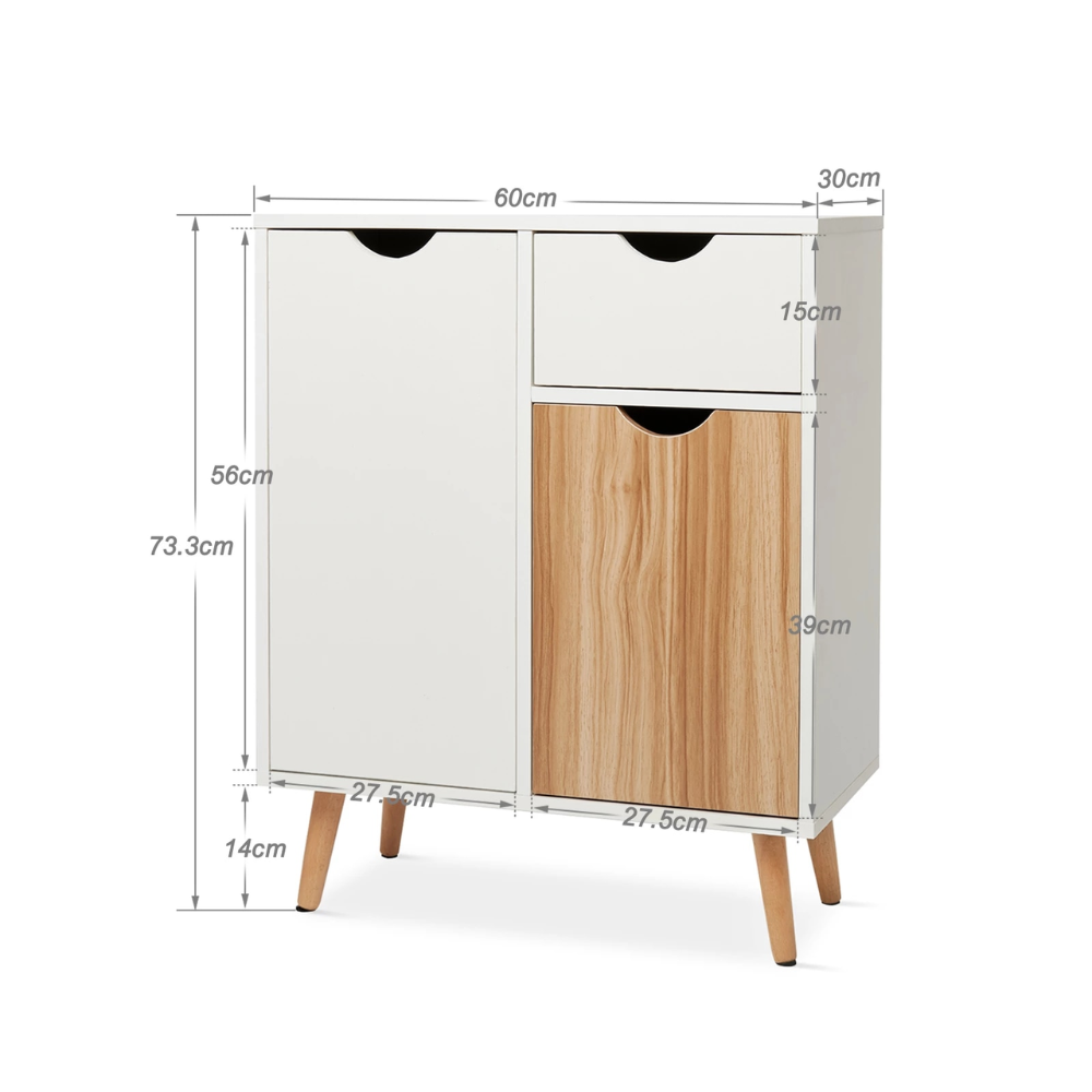 Nordicz Trä opbergkast 73 cm met la eiken wit - Design Meubelz