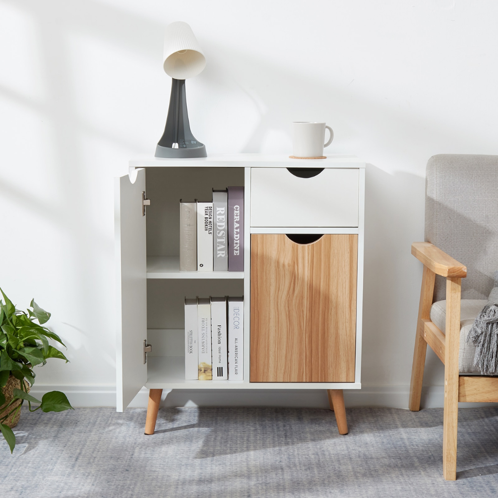 Nordicz Trä opbergkast 73 cm met la eiken wit - Design Meubelz