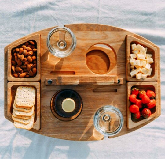 Nordicz draagbare tapas plank met glas- en wijnfleshouder - Design Meubelz