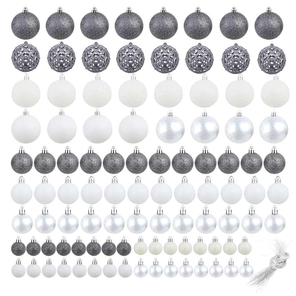 100-Delige Kerstballenset 3/4/6 Cm Wit/Grijs Wit/grijs - Design Meubelz