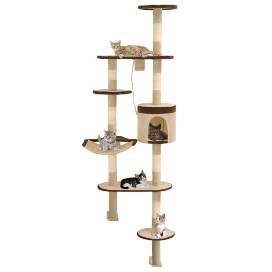 Kattenkrabpaal Met Krabpalen Wandmontage 194 Cm Beige Bruin Beige en bruin - Design Meubelz