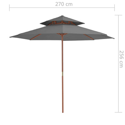 Parasol dubbeldekker met houten paal 270 cm antraciet