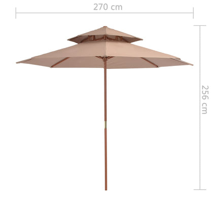 Parasol dubbeldekker met houten paal 270 cm taupe